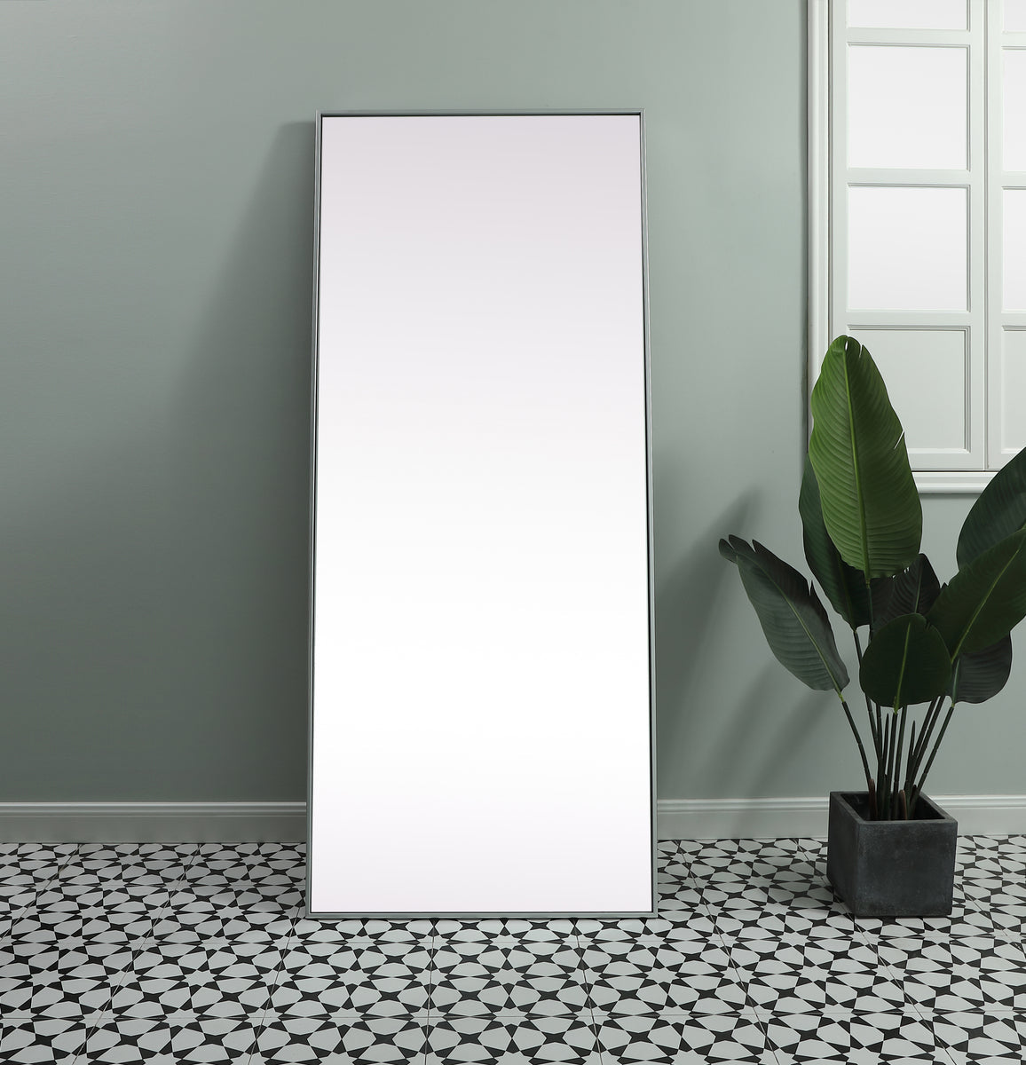 Metal Frame Rectangle Full Length Mirror 30x72 Inch in Silver