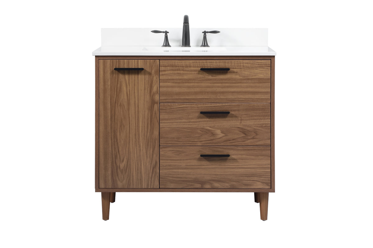 36 inch Single bathroom vanity in walnut brown with backsplash