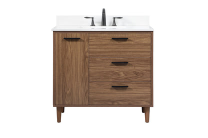 36 inch Single bathroom vanity in walnut brown with backsplash