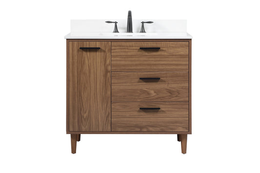 36 inch Single bathroom vanity in walnut brown with backsplash