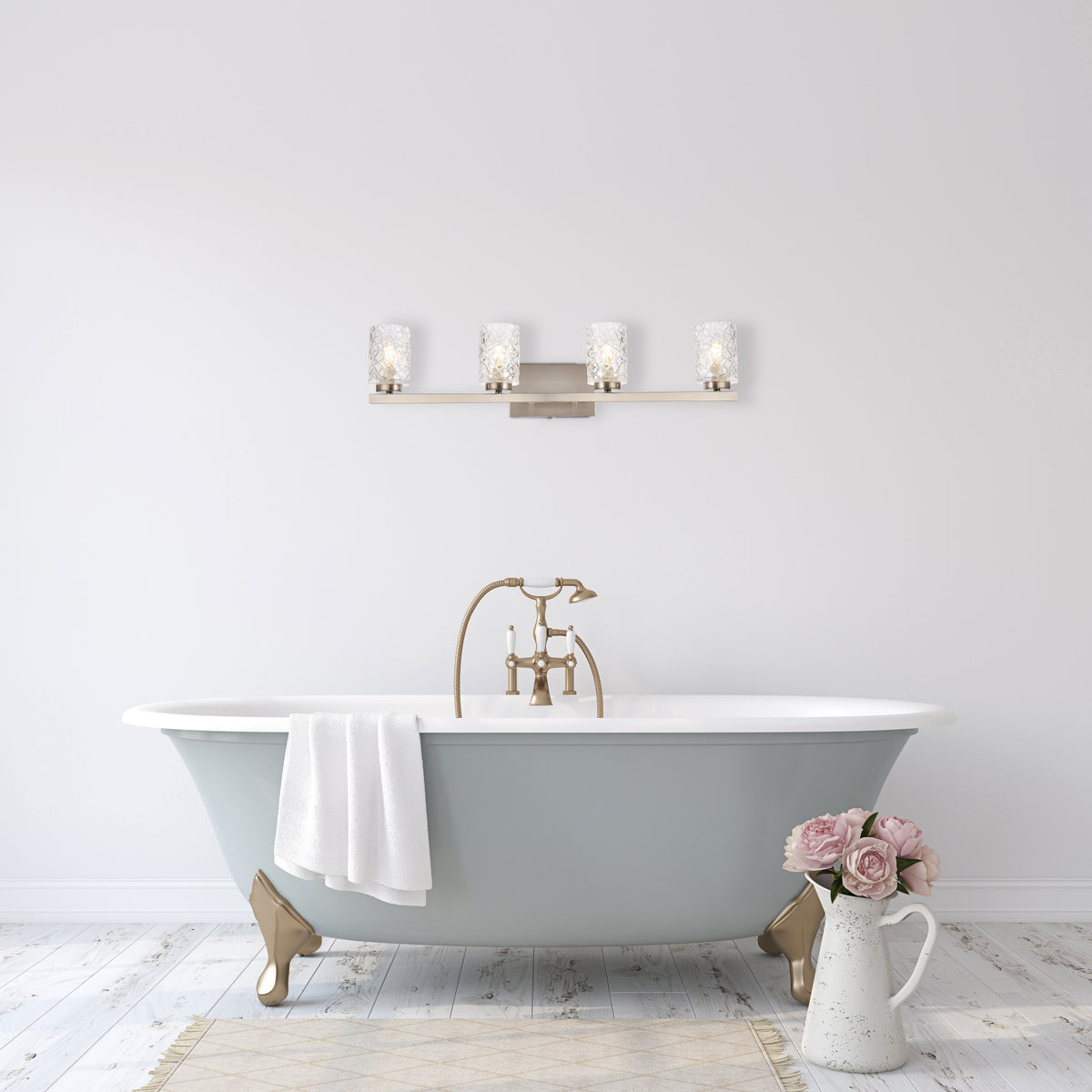 Cassie 4 lights bath sconce in satin nickel with clear shade