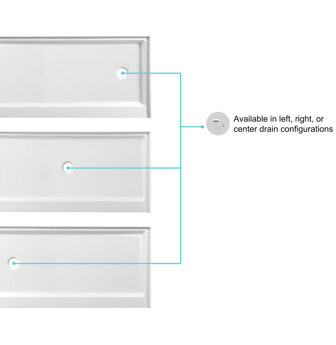 60x30 inch Single threshold shower tray right drain in glossy white