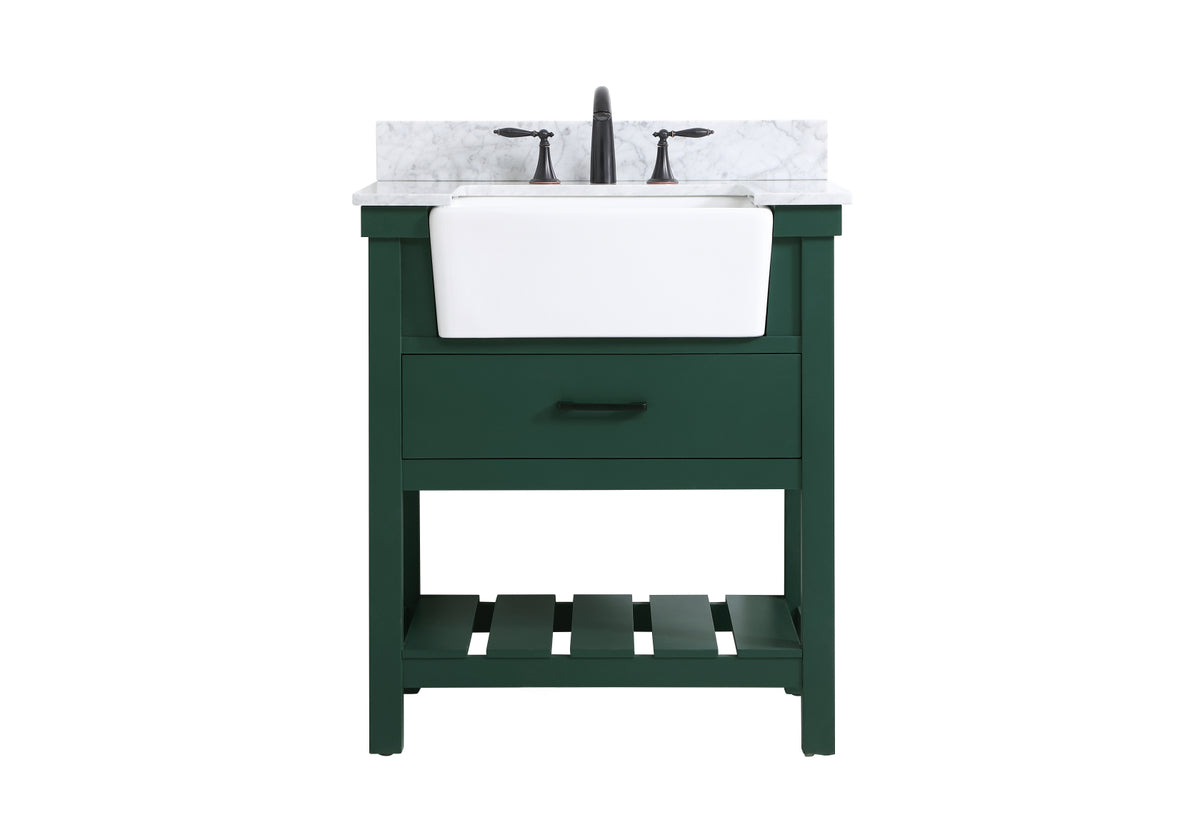30 inch Single bathroom vanity in green with backsplash