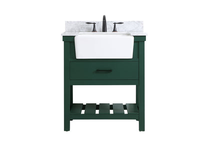 30 inch Single bathroom vanity in green with backsplash