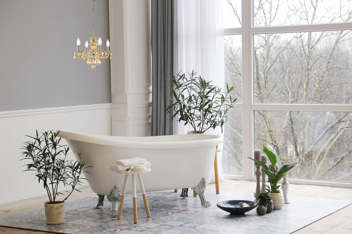 Rococo 4 light Golden Teak Pendant Golden Teak (Smoky) Royal Cut Crystal