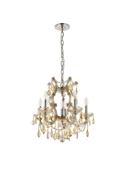 Maria Theresa 6 light Gold Pendant Golden Teak (Smoky) Royal Cut Crystal