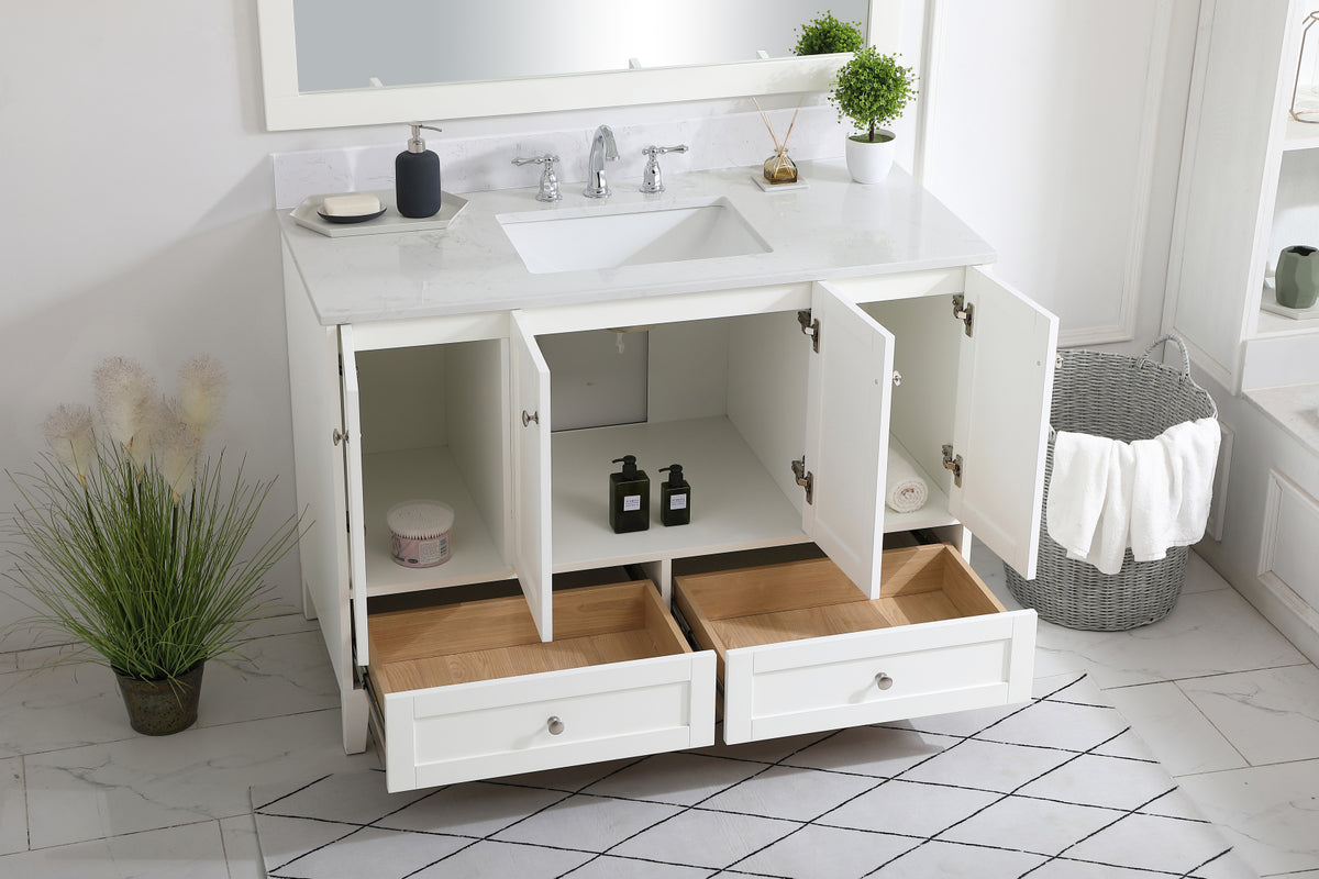 48 inch Single Bathroom Vanity in White with Backsplash