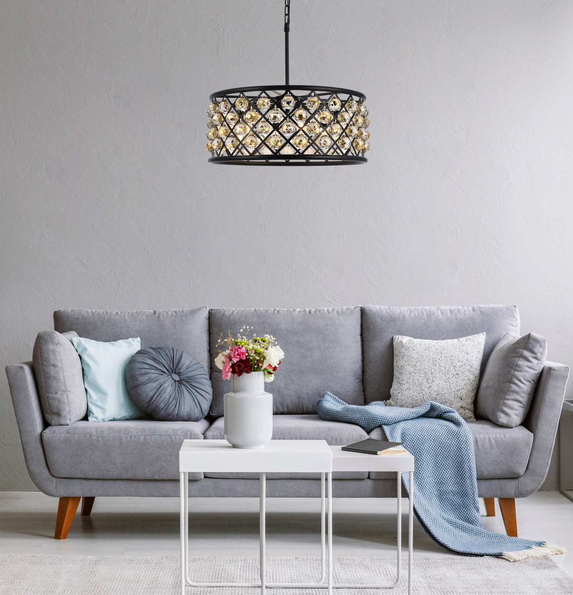 Madison 6 light Matte Black Chandelier Golden Teak (Smoky) Royal Cut Crystal