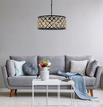 Madison 6 light Matte Black Chandelier Golden Teak (Smoky) Royal Cut Crystal