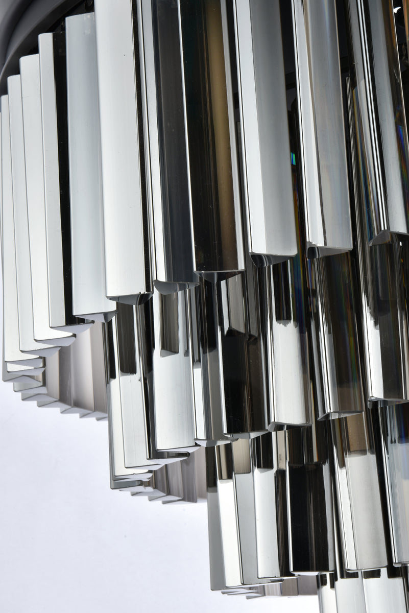 Sydney 17 light Matte Black Flush Mount Silver Shade (Grey) Royal Cut Crystal