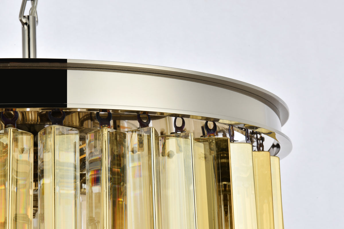 Sydney 6 light polished nickel Pendant Golden Teak (Smoky) Royal Cut Crystal