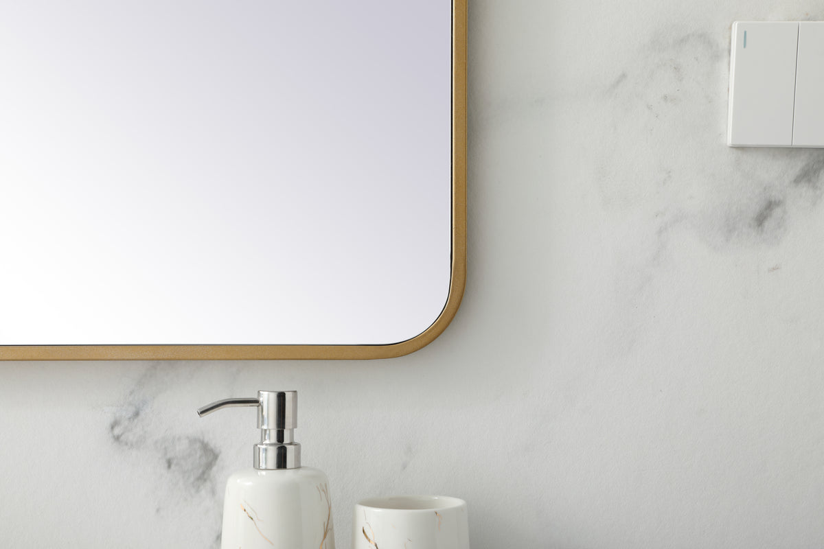 Soft corner metal rectangular mirror 30x36 inch in Brass