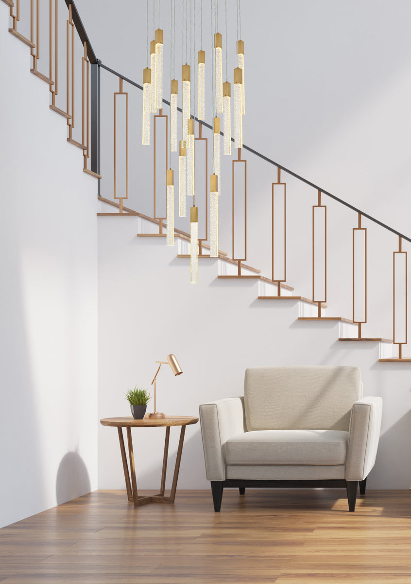 Weston 16 lights pendant in satin gold