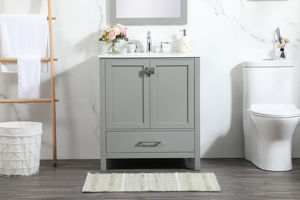 30 inch Single bathroom vanity in grey with backsplash