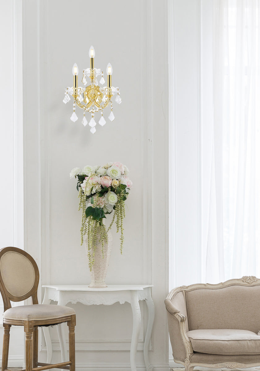 Maria Theresa 3 light Gold Wall Sconce Clear Royal Cut Crystal