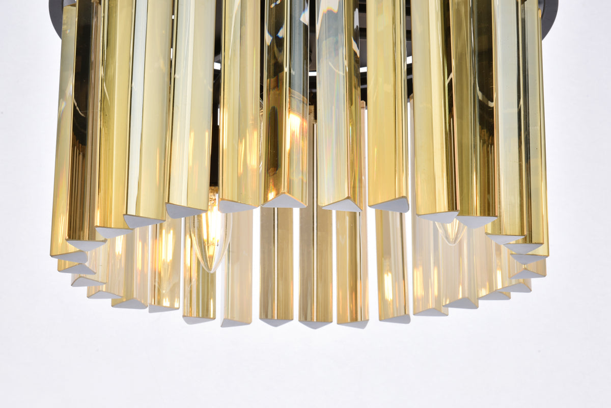 Sydney 3 light Matte Black Flush Mount Golden Teak (Smoky) Royal Cut Crystal