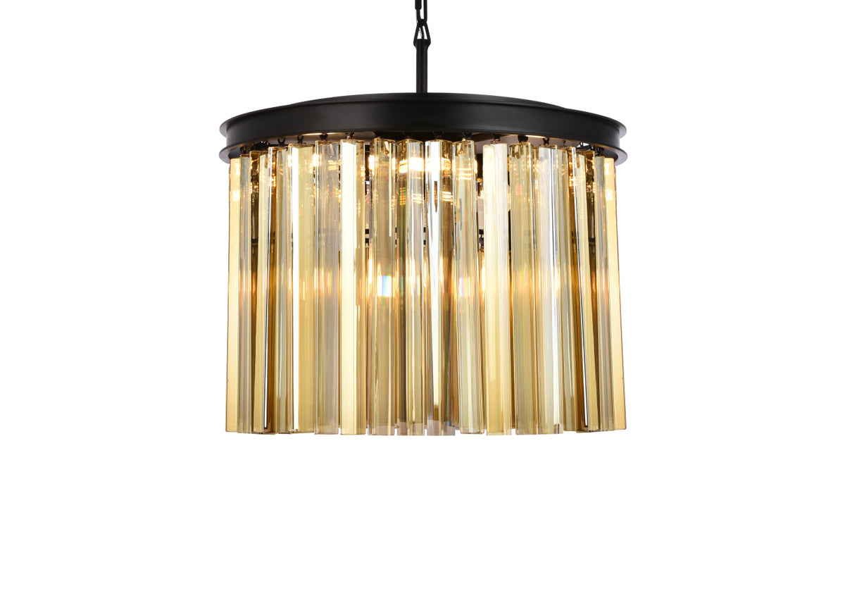 Sydney 6 light Matte Black Pendant Golden Teak (Smoky) Royal Cut Crystal