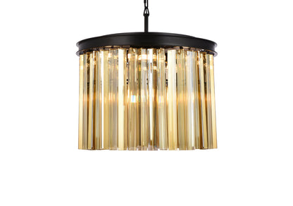 Sydney 6 light Matte Black Pendant Golden Teak (Smoky) Royal Cut Crystal