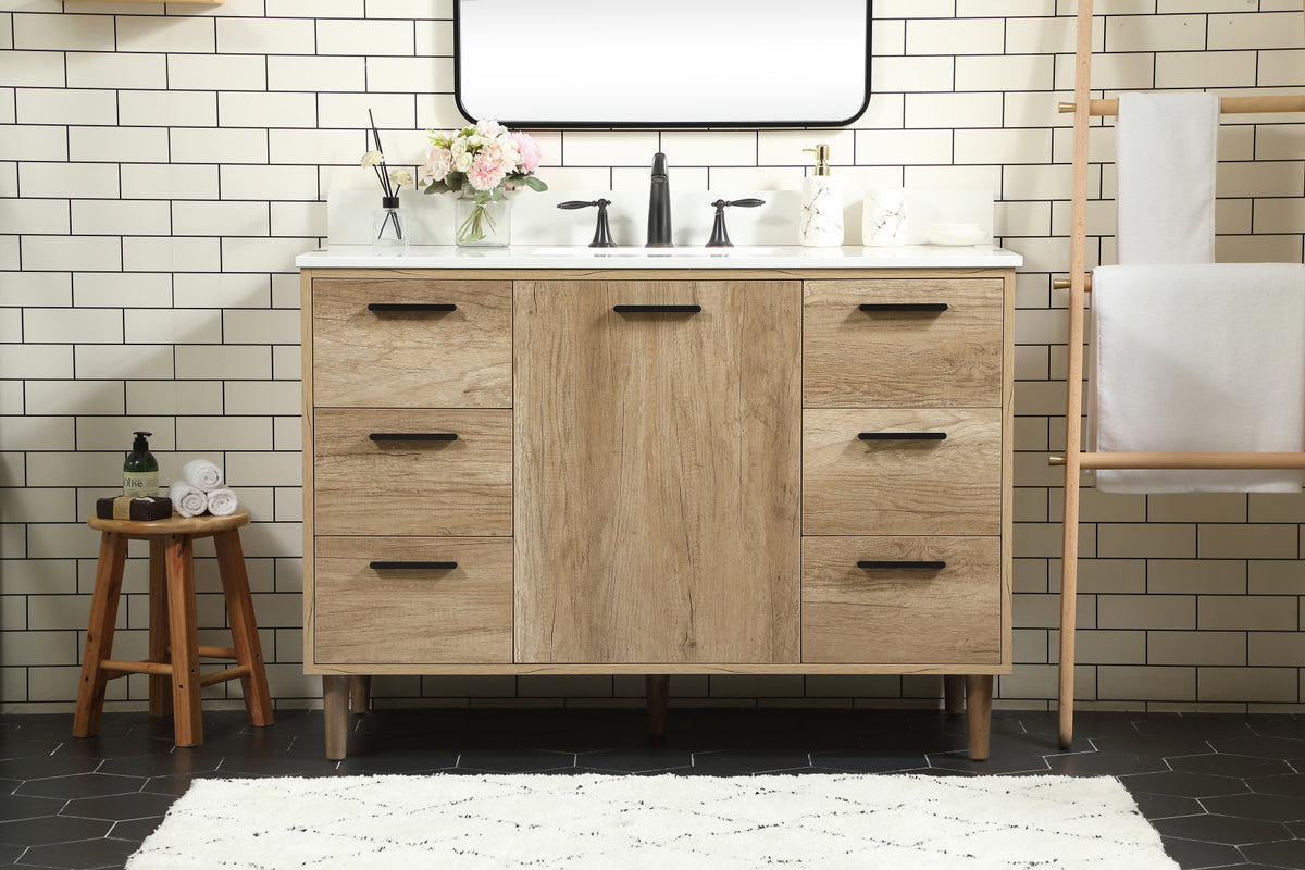 48 inch Single bathroom vanity in natural oak with backsplash