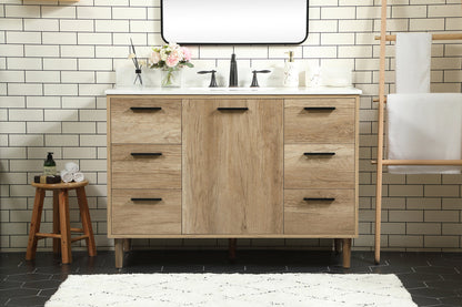 48 inch Single bathroom vanity in natural oak with backsplash