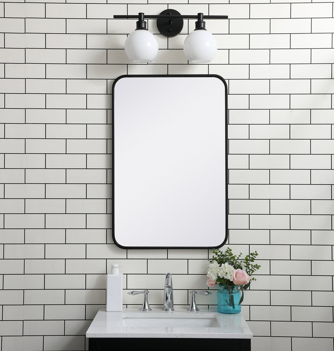 Soft corner metal rectangular mirror 20x30 inch in Black