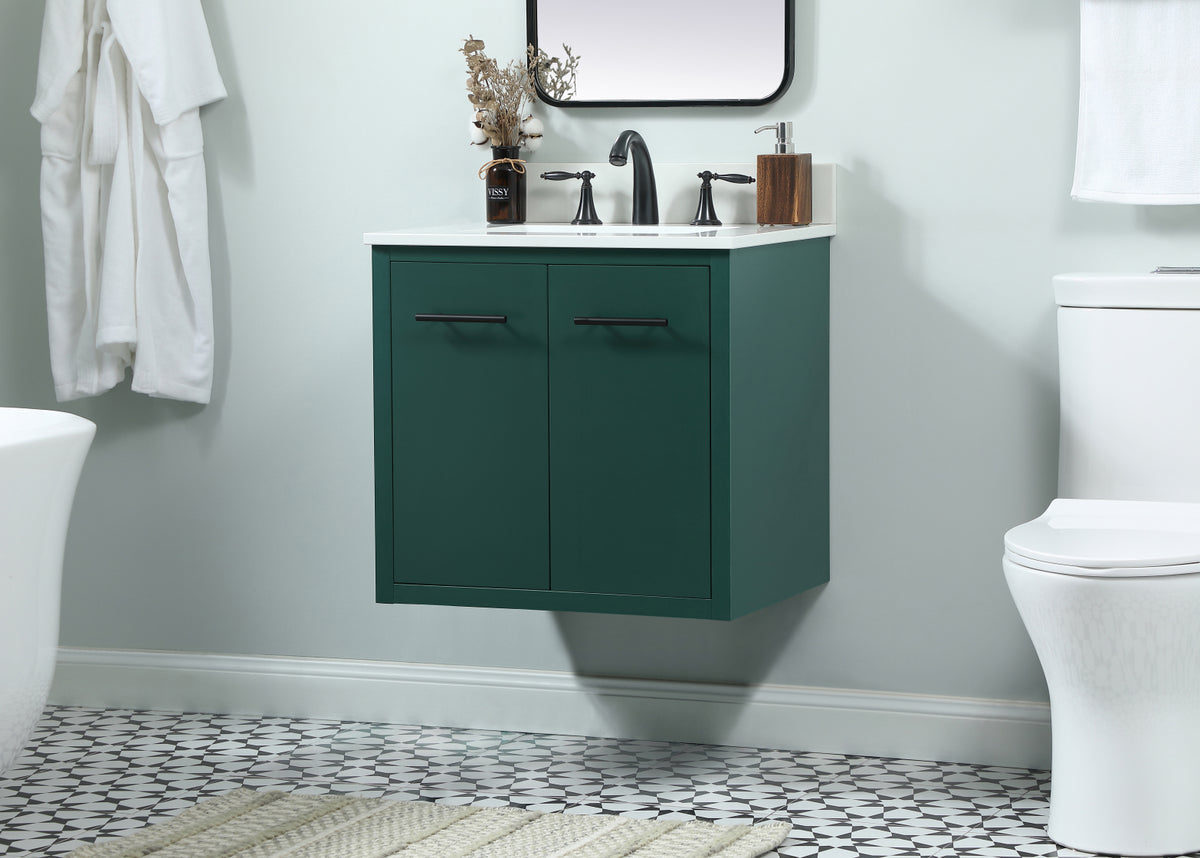 24 inch Single bathroom vanity in green with backsplash