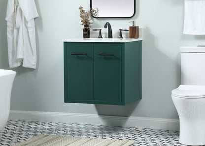 24 inch Single bathroom vanity in green with backsplash