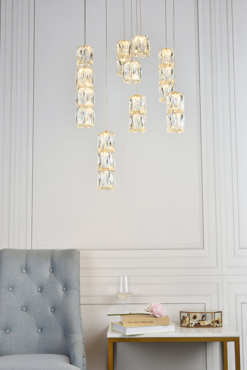 Polaris LED light gold Pendant Clear Royal Cut Crystal