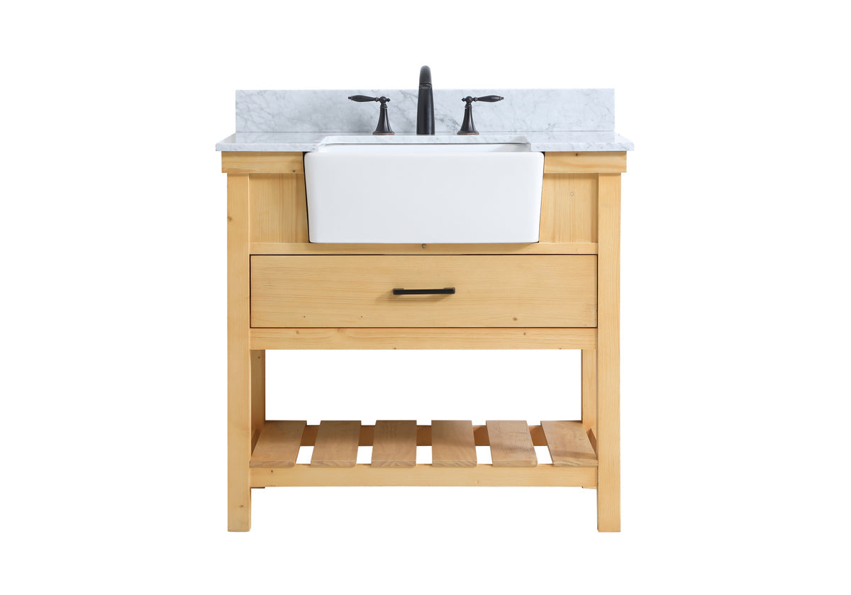 36 inch Single bathroom vanity in natural wood with backsplash