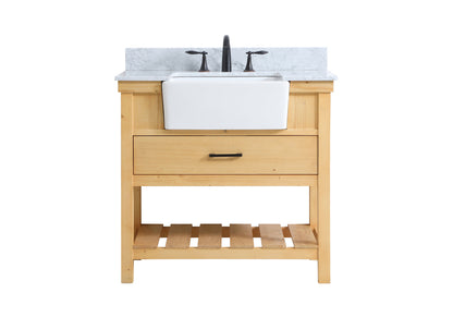 36 inch Single bathroom vanity in natural wood with backsplash