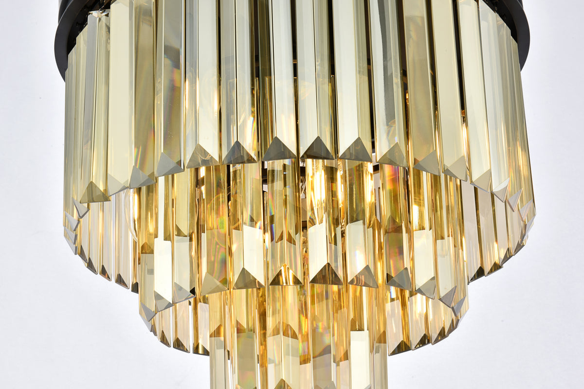 Sydney 9 light Matte Black Flush Mount Golden Teak (Smoky) Royal Cut Crystal