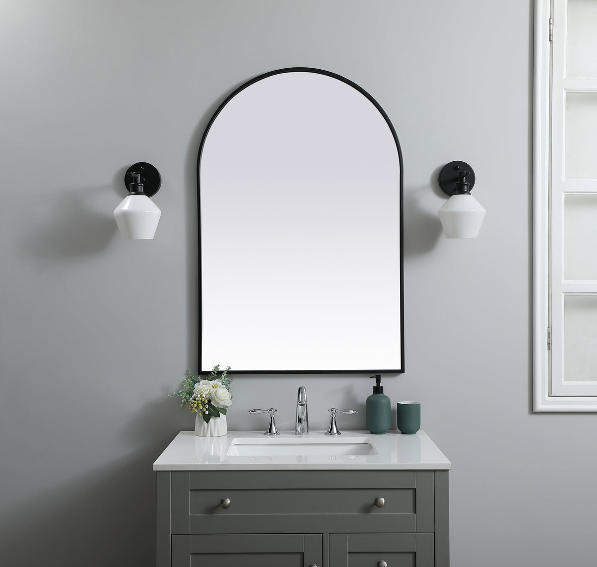 Metal Frame Arch Mirror 27x40 Inch in Black