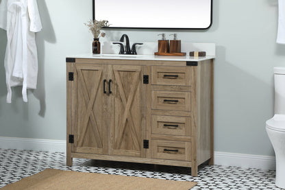 42 inch Single bathroom vanity in natural oak with backsplash
