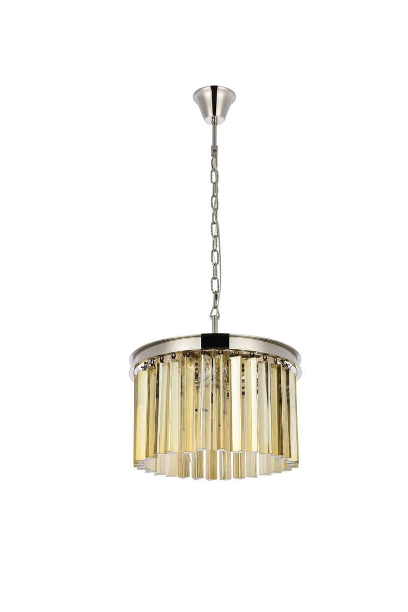 Sydney 3 light polished nickel Pendant Golden Teak (Smoky) Royal Cut Crystal