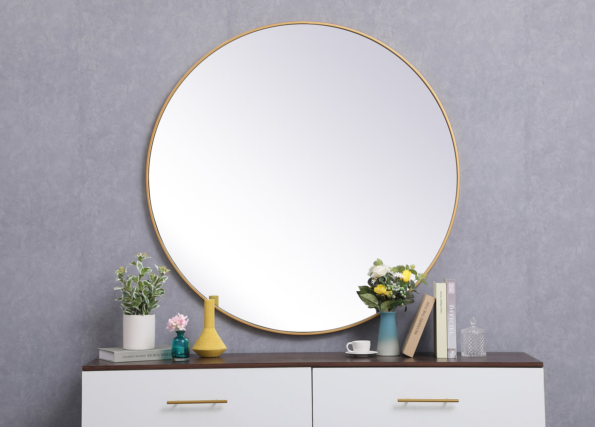 Metal frame round mirror 45 inch in Brass
