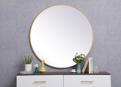 Metal frame round mirror 45 inch in Brass