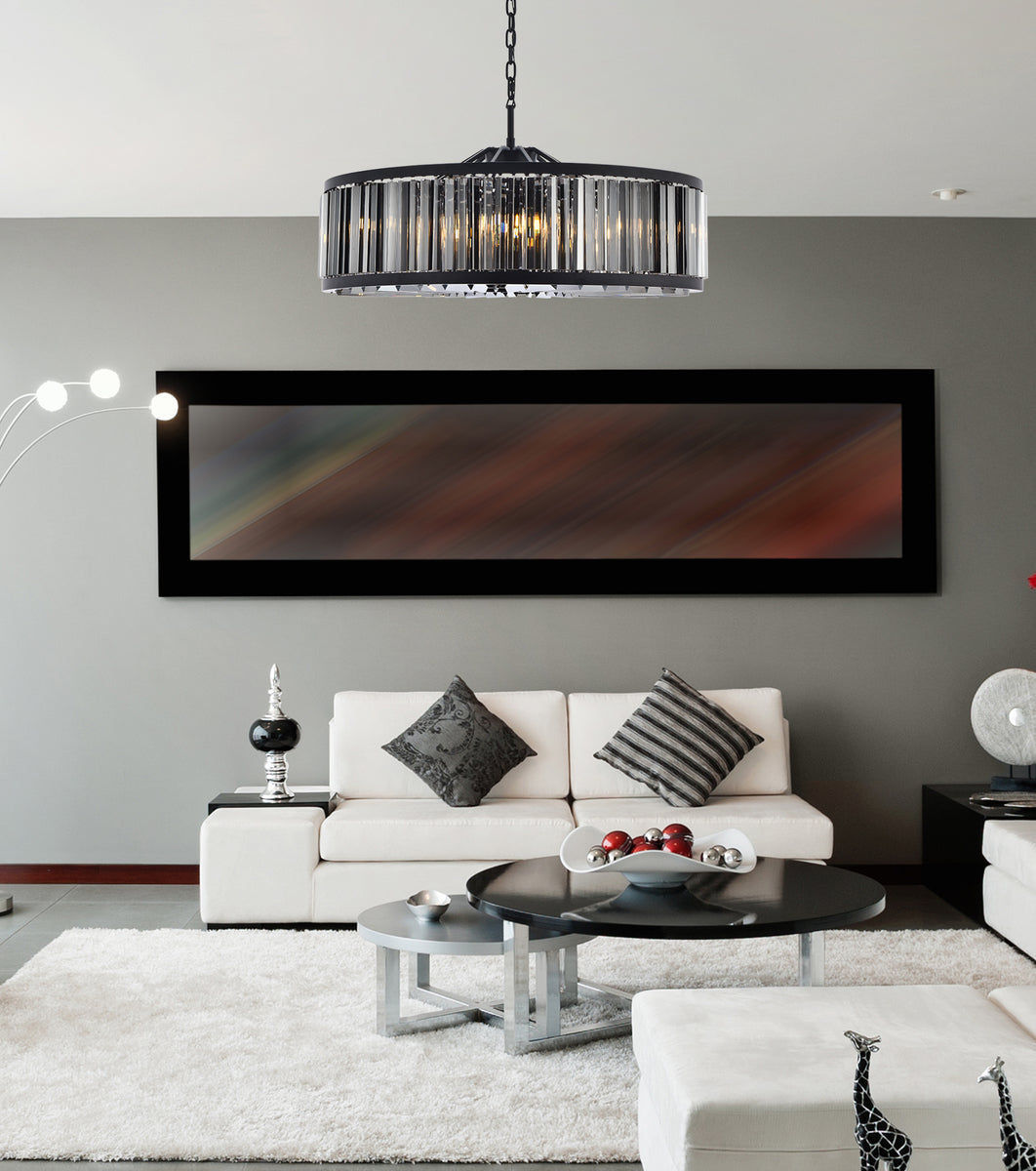 Chelsea 10 light Matte Black Chandelier Silver Shade (Grey) Royal Cut Crystal