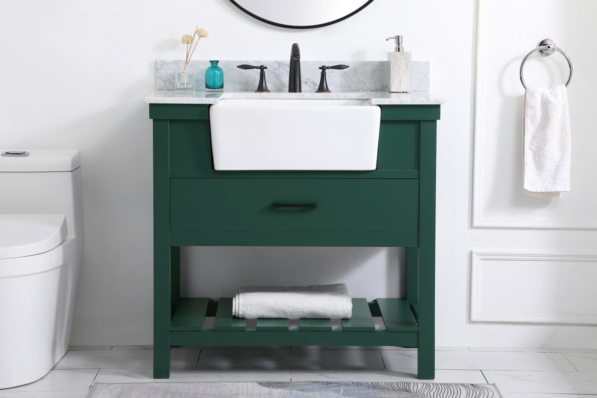 36 inch Single bathroom vanity in green with backsplash