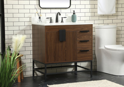 32 inch Single bathroom vanity in walnut with backsplash