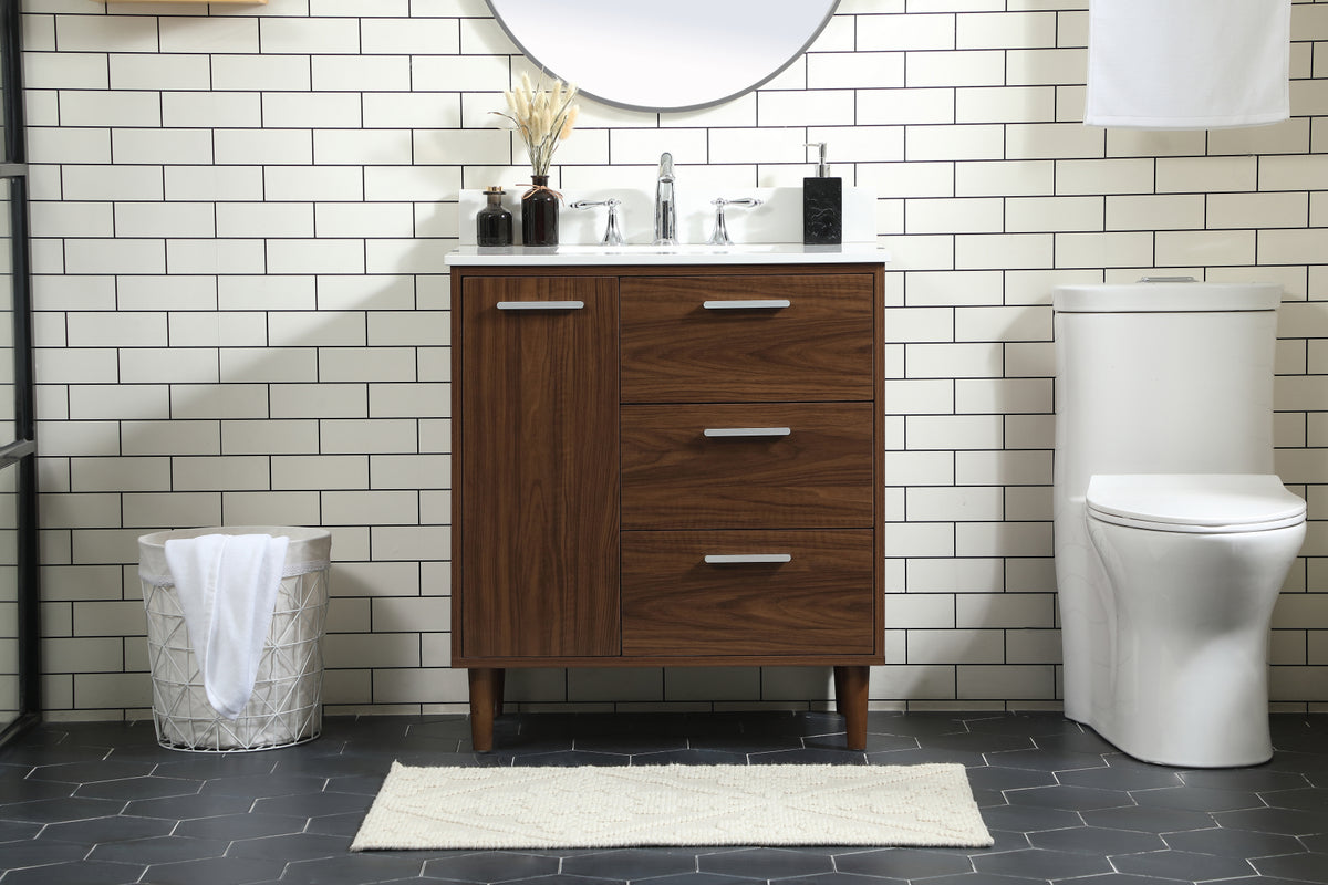 30 inch bathroom vanity in Walnut with backsplash