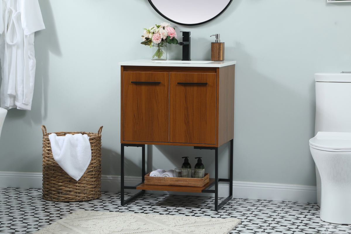 24 inch Single bathroom vanity in teak