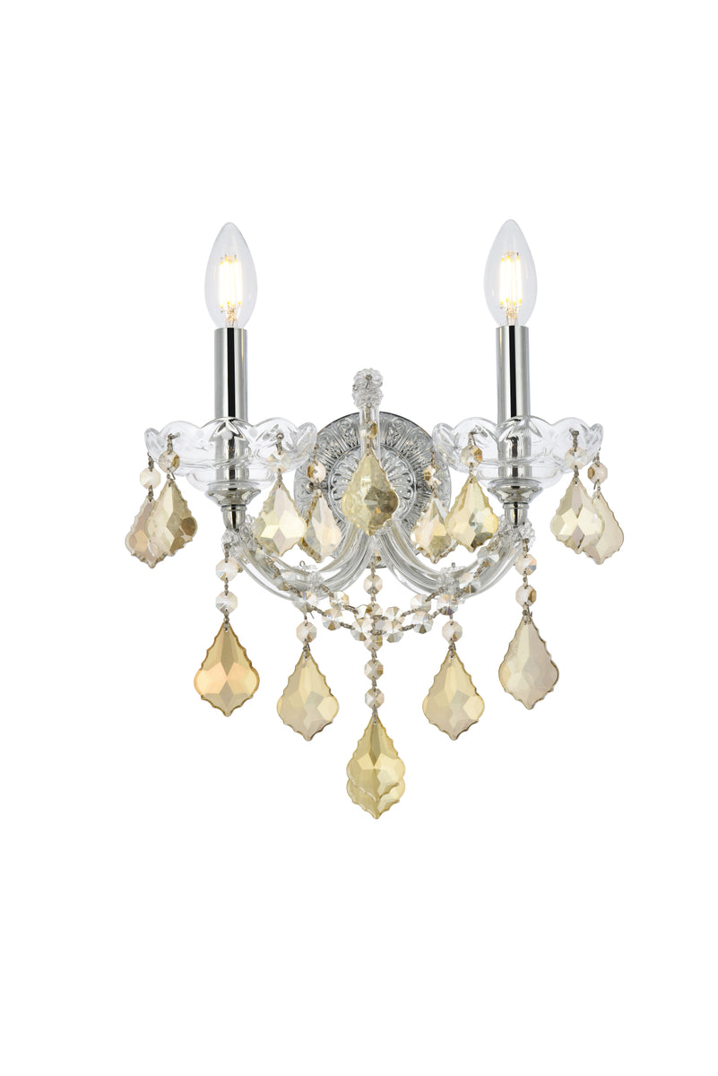 Maria Theresa 2 light Chrome Wall Sconce Golden Teak (Smoky) Royal Cut Crystal
