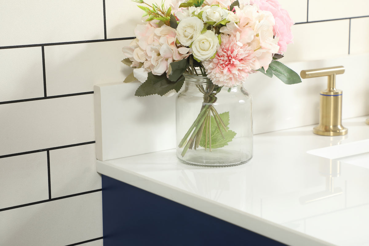 36 inch Single bathroom vanity in blue with backsplash