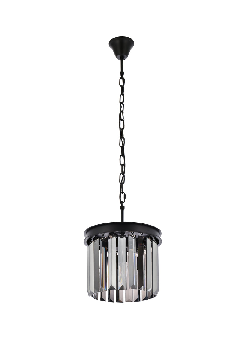 Sydney 3 light Matte Black Pendant Silver Shade (Grey) Royal Cut Crystal