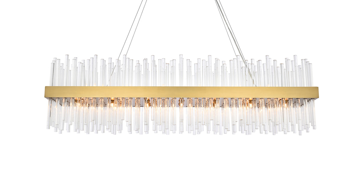 Dallas 48 inch rectangle crystal pendant in satin gold