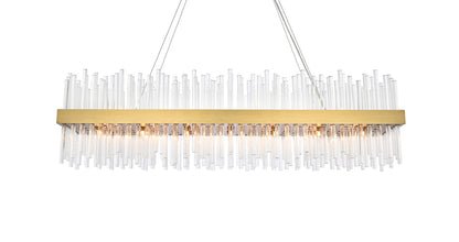 Dallas 48 inch rectangle crystal pendant in satin gold