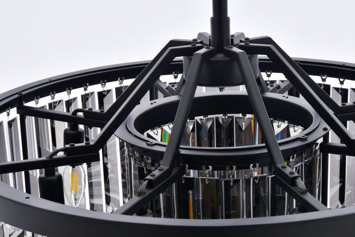 Chelsea 8 light Matte Black Chandelier Silver Shade (Grey) Royal Cut Crystal