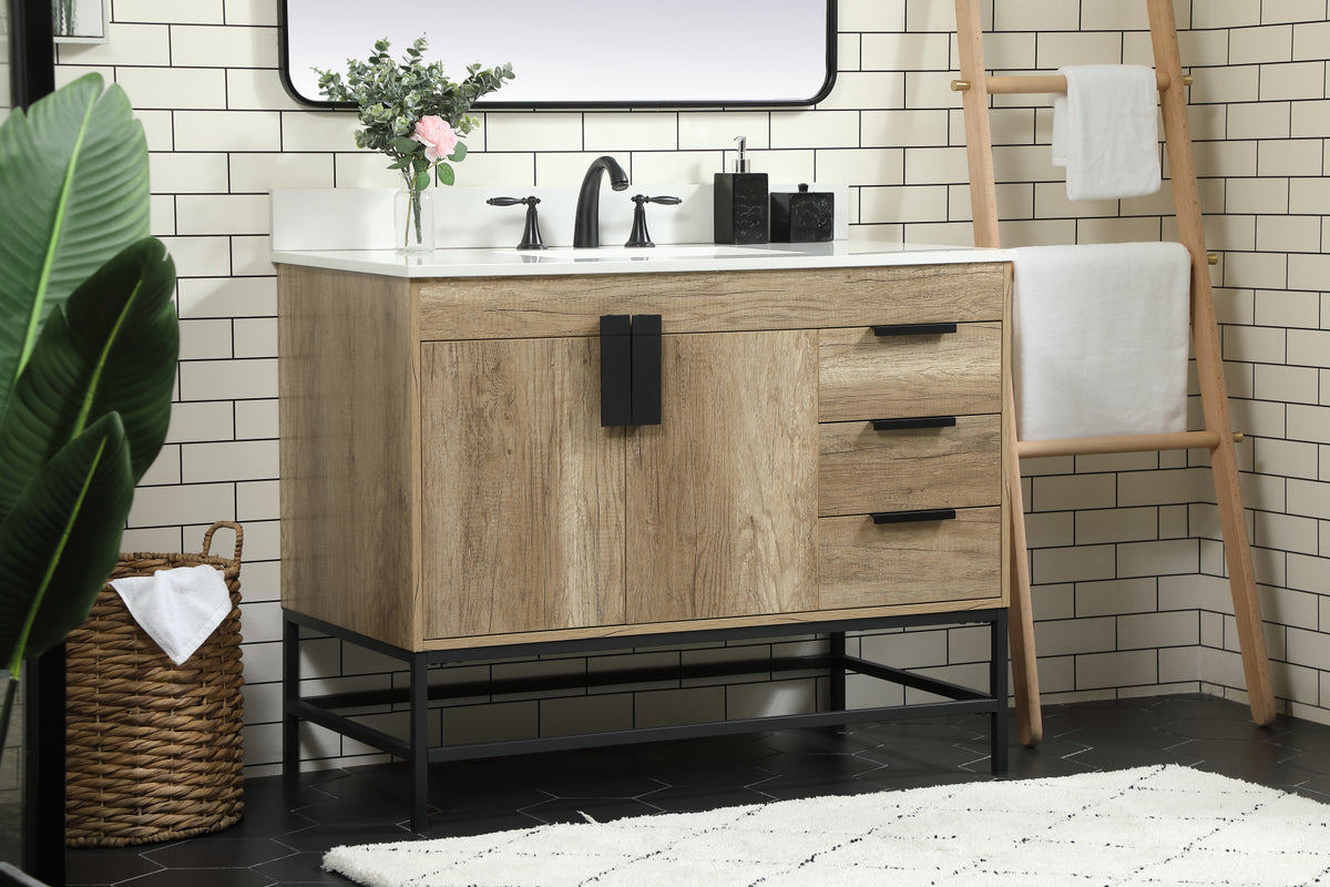 42 inch Single bathroom vanity in natural oak with backsplash