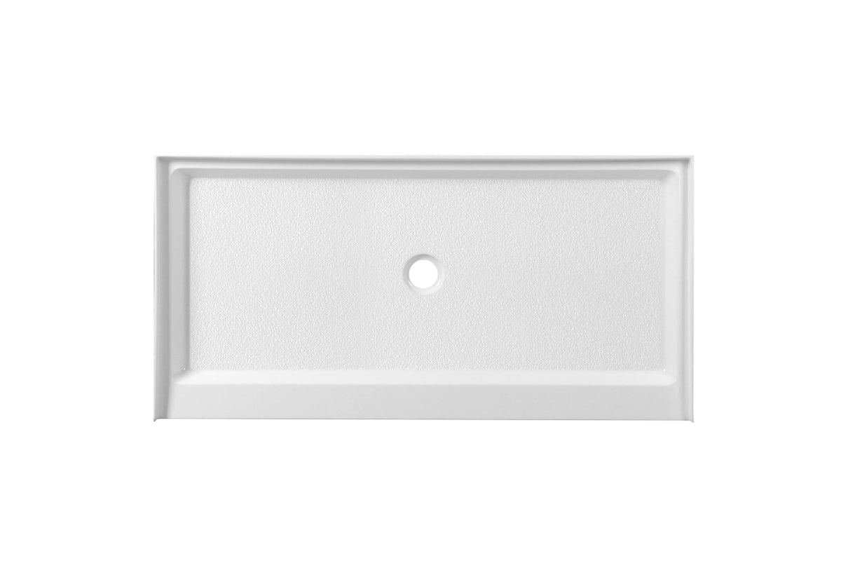 60x30 inch Single threshold shower tray center drain in glossy white