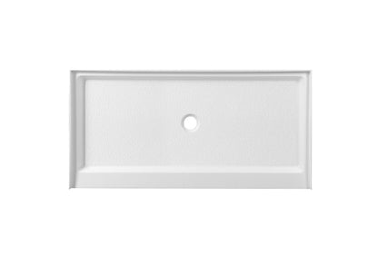 60x30 inch Single threshold shower tray center drain in glossy white